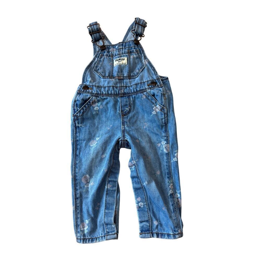 OshKosh B'gosh Overalls, size 6-9 Mos; floral print; Blue & Pink